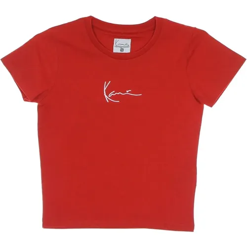 Rotes Signature Kurzarm T-Shirt , Damen, Größe: S - Karl Kani - Modalova