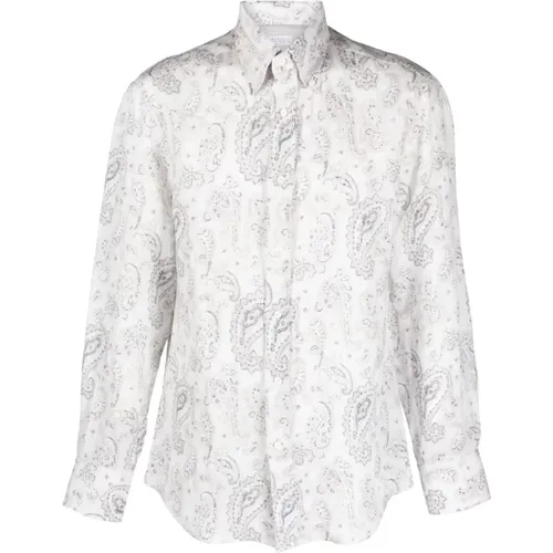 Casual Shirts,Ivory Leinenhemd mit Paisley-Muster - BRUNELLO CUCINELLI - Modalova