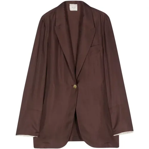 Silk Jacket with Notched Lapels , female, Sizes: XS, S - Alysi - Modalova
