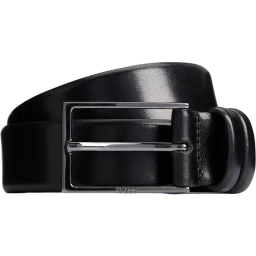 Belts, male, , Size: 90 CM Leather Belt with Gunmetal Logo Buckle - Boss - Modalova