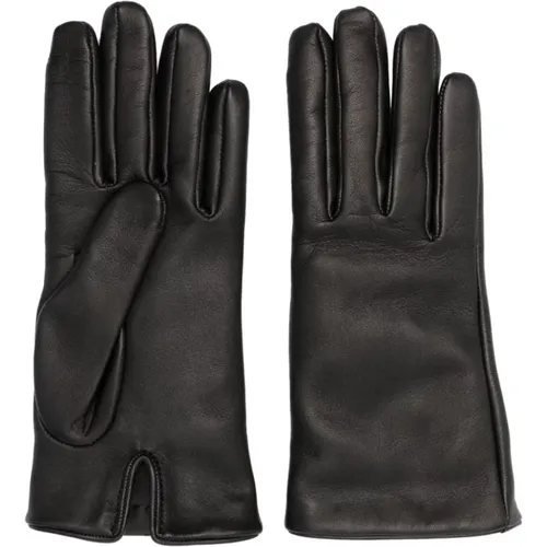 Lambskin Gloves with Gold Logo , female, Sizes: 6 1/2 IN - Saint Laurent - Modalova