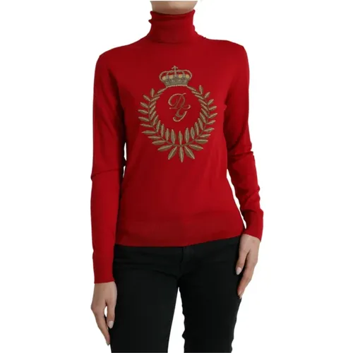 Roter Wollrollkragen-Intarsienpullover - Dolce & Gabbana - Modalova