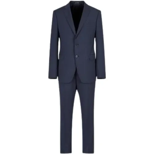 Single Breasted Suits, male, , Size: L Single-Breasted Wool Suit - Emporio Armani - Modalova