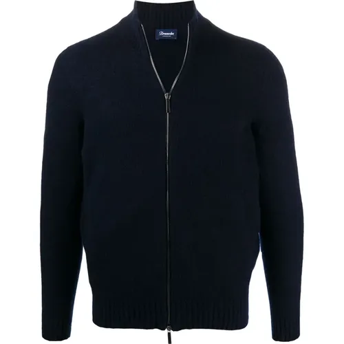 Zip-throughs, male, , Size: M Navy Zip Cardigan - Drumohr - Modalova