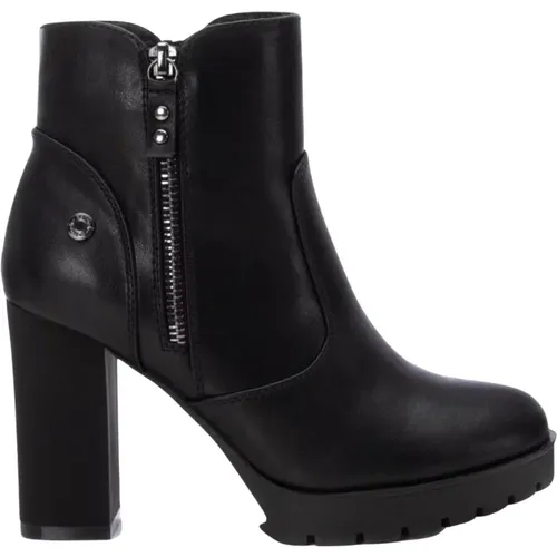 Schwarze Reißverschlussstiefel Basic Stil , Damen, Größe: 39 EU - Refresh - Modalova