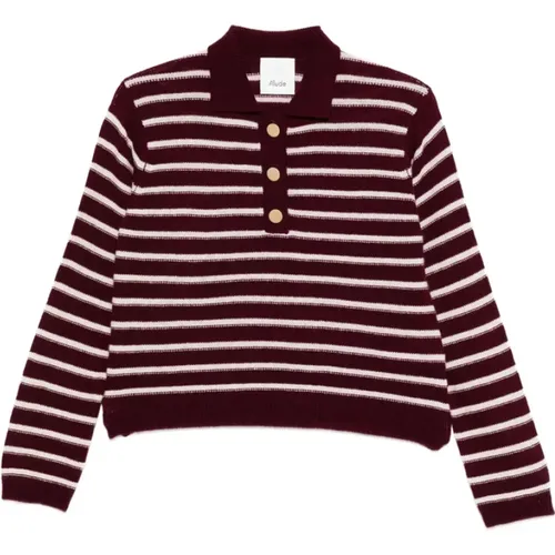 Polo Shirts, female, , Size: S Burgundy Striped Polo Neck Sweater - allude - Modalova