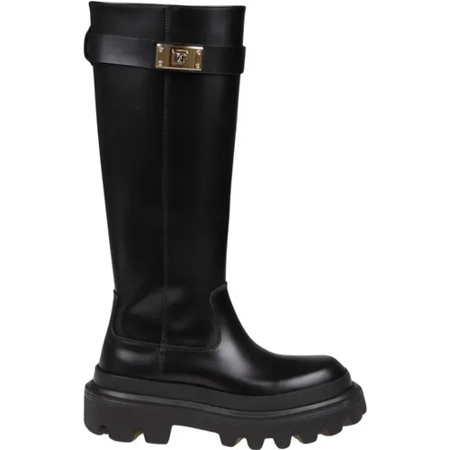 Leather Logo Plaque Ankle Boots , female, Sizes: 3 UK, 4 1/2 UK, 7 UK, 4 UK - Dolce & Gabbana - Modalova
