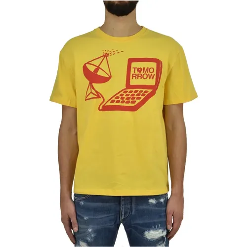 Gelbes Baumwoll-Herren-T-Shirt mit Monochrom-Print , Herren, Größe: M - Stella Mccartney - Modalova
