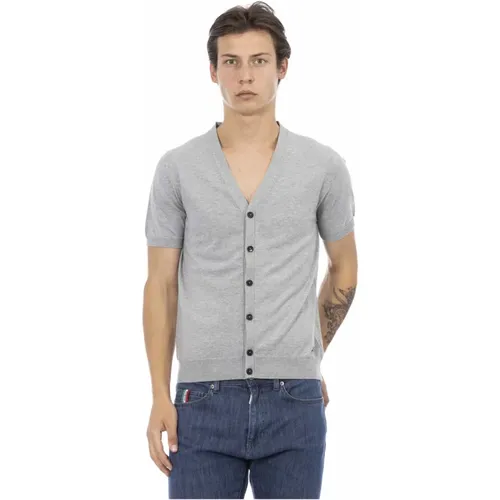 Short Sleeve V-Neck Buttoned Top , male, Sizes: XL - Baldinini - Modalova