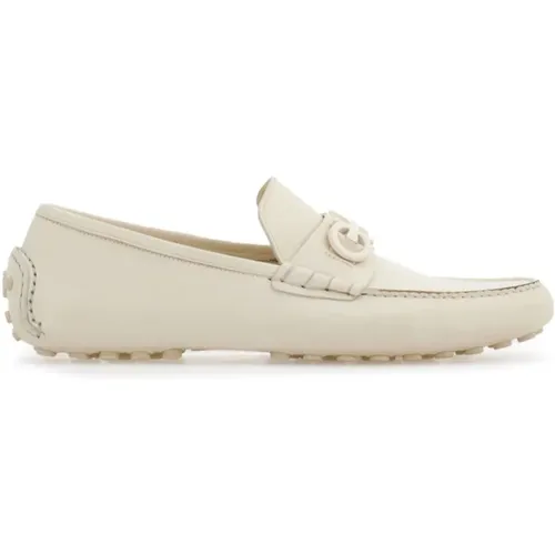 Gancini Plaque Leder Loafers Creme , Herren, Größe: 38 EU - Salvatore Ferragamo - Modalova