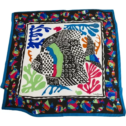 Pre-owned Accessories, female, , Size: ONE SIZE Pre-owned Square Silk Scarf Fish - Louis Vuitton Vintage - Modalova