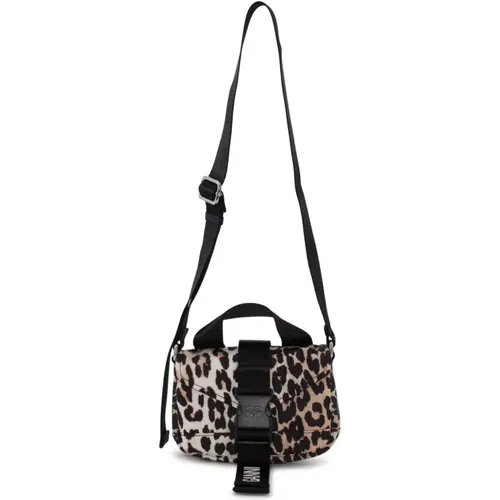Leopard Texture Logoed Bag , female, Sizes: ONE SIZE - Ganni - Modalova