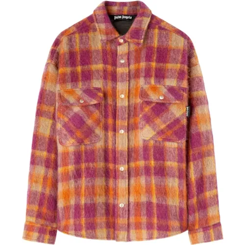 Plaid-Print Shirt Jacket , male, Sizes: L, S - Palm Angels - Modalova