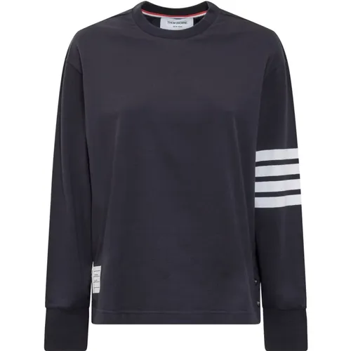 Gestreiftes Crewneck T-Shirt mit Knöpfen , Damen, Größe: XS - Thom Browne - Modalova