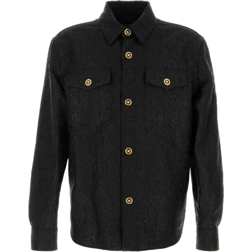 Light Jackets, male, , Size: L Leopard Jacquard Overshirt - Versace - Modalova