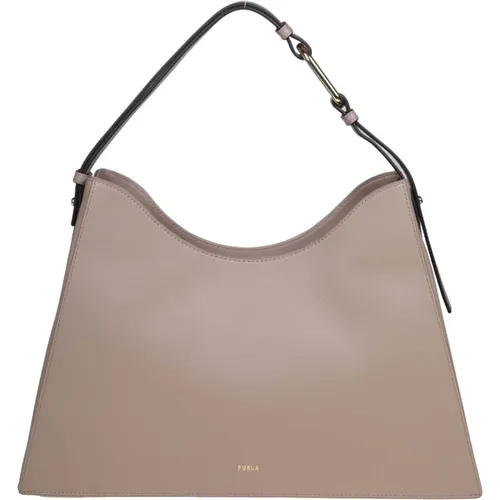 Leather Hobo Bag Greige , female, Sizes: ONE SIZE - Furla - Modalova