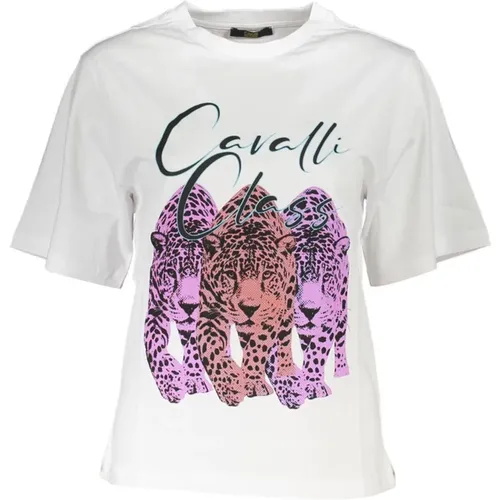 Slim Fit T-Shirt mit Logo-Print , Damen, Größe: S - Cavalli Class - Modalova