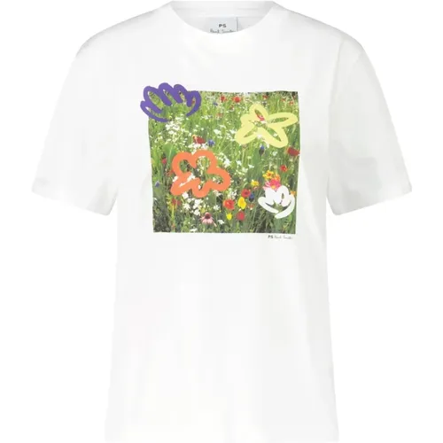 Blumendruck Bio-Baumwoll-T-Shirt , Damen, Größe: M - PS By Paul Smith - Modalova