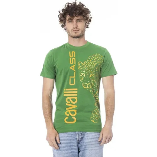 Grünes Baumwoll-Crew-Neck-T-Shirt , Herren, Größe: L - Cavalli Class - Modalova