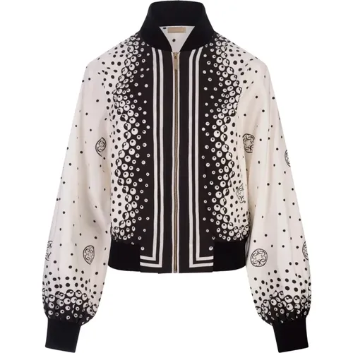 White Cotton Bomber Jacket with Polka Dots , female, Sizes: S, M - Elie Saab - Modalova