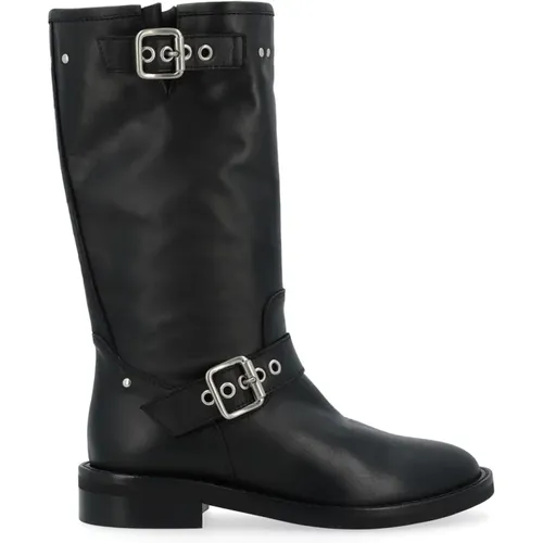 Leather Biker Boot with Silver Buckles , female, Sizes: 7 1/2 UK, 5 UK, 7 UK, 5 1/2 UK, 6 1/2 UK - Via Roma 15 - Modalova