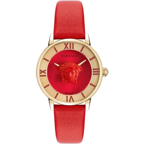 Watches, female, , Size: ONE SIZE La Medusa Red Leather Watch - Versace - Modalova