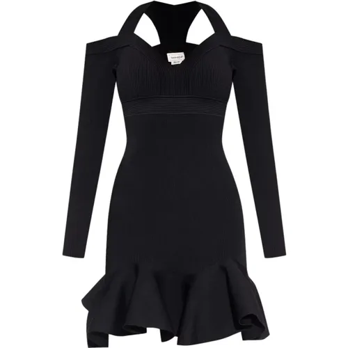 Flared Ribbed Dress with Ruffle Detailing , female, Sizes: S, XS, M - alexander mcqueen - Modalova