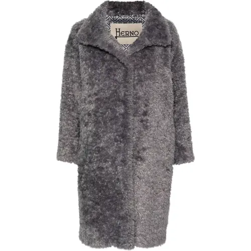 Faux-Fur Oversized Coat Grey , female, Sizes: XS - Herno - Modalova