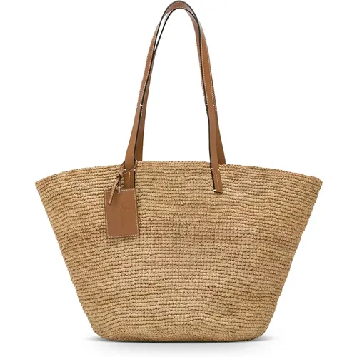 Straw Shopping Bag with Leather Handles , female, Sizes: ONE SIZE - Manebí - Modalova
