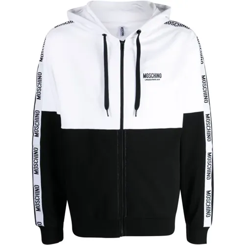 Zip-throughs, male, , Size: L Logo-Tape Zipped Hooded Cardigan - Moschino - Modalova