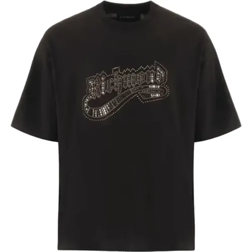 Kurzarm T-Shirt mit Strass-Logo , Herren, Größe: M - John Richmond - Modalova