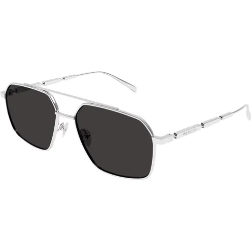 Sunglasses, male, , Size: 59 MM Silver/Black Metal Sunglasses - alexander mcqueen - Modalova