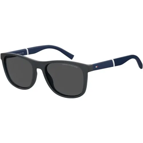 Matte Blue Sunglasses with Grey Lenses , unisex, Sizes: 54 MM - Tommy Hilfiger - Modalova