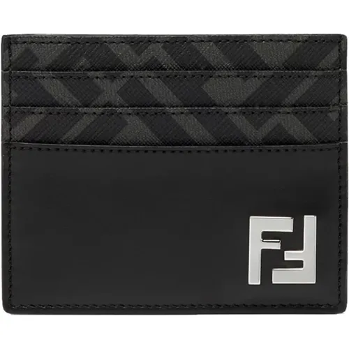 Leather Wallet with FF Fabric Details , male, Sizes: ONE SIZE - Fendi - Modalova