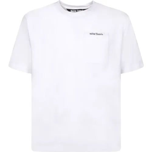 Weißes Bio-Baumwoll-T-Shirt mit Tasche , Herren, Größe: L - Palm Angels - Modalova