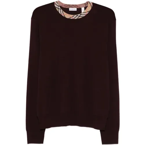 Round-neck Knitwear, male, , Size: S Brown Crew Neck Sweater - Burberry - Modalova