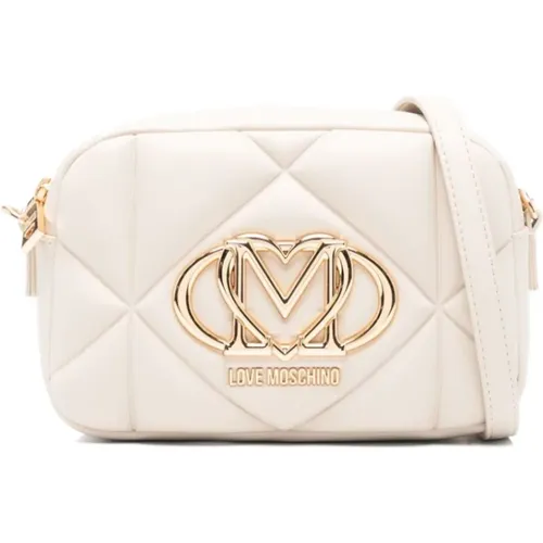 Cross Body Bags, female, , Size: ONE SIZE Ivory Shoulder Bag with Top Zip - Love Moschino - Modalova