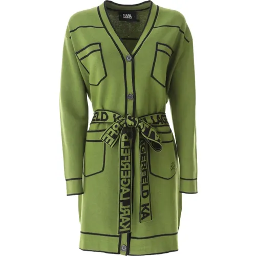 Belted Cardigan with Contrast Piping , female, Sizes: XS - Karl Lagerfeld - Modalova