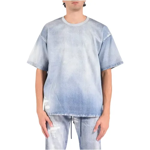 T-Shirts, male, , Size: XL Denim Effect Ribbed Collar T-Shirt - Diesel - Modalova