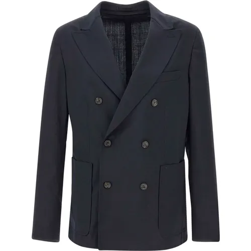 Blazers, male, , Size: M Wool Blend Double-Breasted Blazer - Paolo Pecora - Modalova