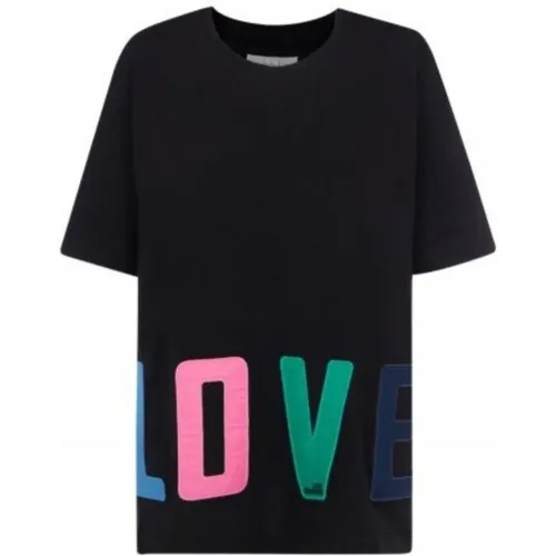 T-Shirts, female, , Size: M Multicolor Print Oversize T-Shirt - Love Moschino - Modalova