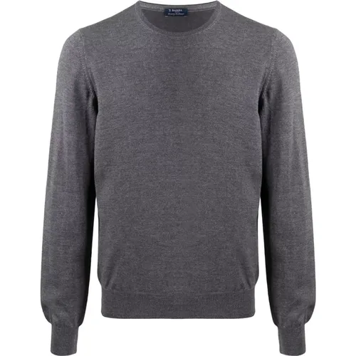 Round-neck Knitwear, male, , Size: XL Stylish Grey Crewneck Sweater - Barba - Modalova