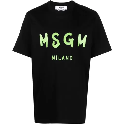 T-Shirts, male, , Size: L Logo Print Crew Neck T-shirt - Msgm - Modalova