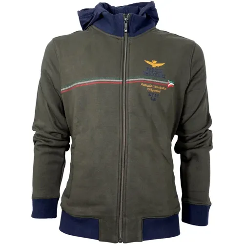 Zip-throughs, male, , Size: 2XL Men`s Hooded Sweatshirt with Tricolor Arrows - aeronautica militare - Modalova