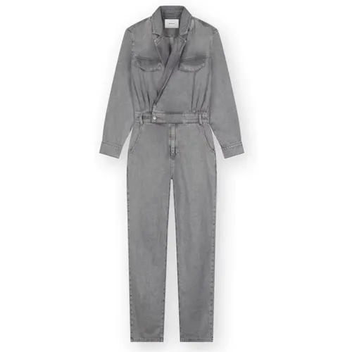 Grey Denim Cross Over Jumpsuit , female, Sizes: S, XS, L - Homage - Modalova