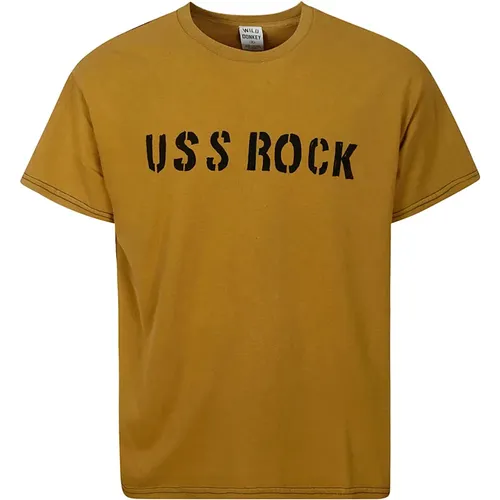 Mustard Cotton T-Shirt with Print , male, Sizes: L, M, S - Wild Donkey - Modalova