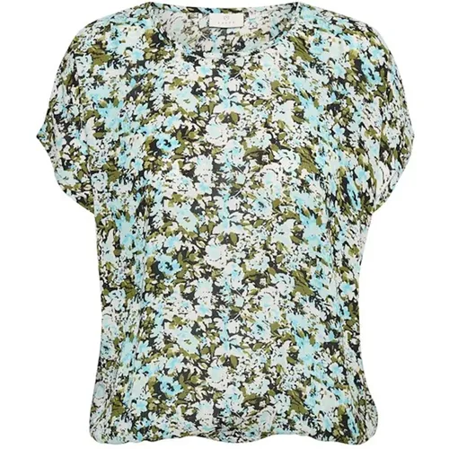 Blau/Grün Abstrakte Blumen Top , Damen, Größe: XS - Kaffe - Modalova