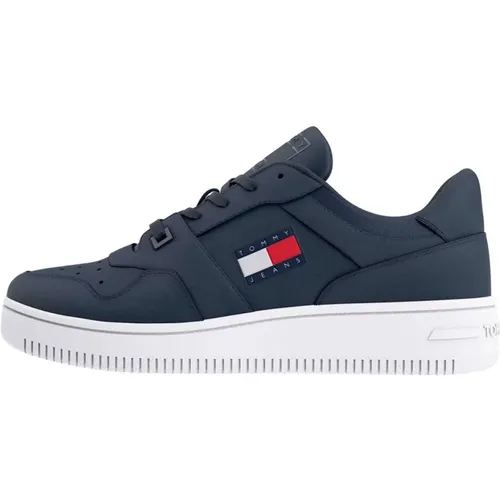 Retro Leder Sneakers Blaues Modell , Herren, Größe: 44 EU - Tommy Jeans - Modalova