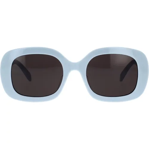 Geometrische Sonnenbrille mit glänzend blauem Rahmen und grauen organischen Gläsern , Damen, Größe: 53 MM - Celine - Modalova