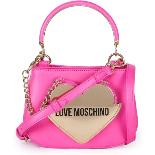 Fuchsia Herz Metall Clutch Tasche , Damen, Größe: ONE Size - Love Moschino - Modalova